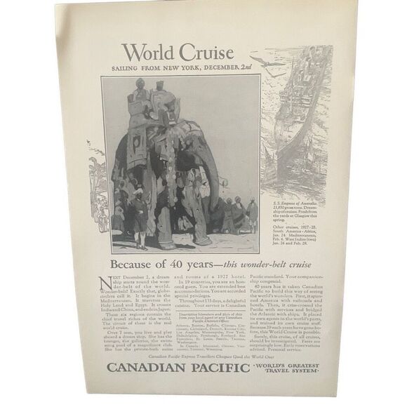 Vintage 1927 Canadian Pacific World Cruise Ad Advertisement - Picture 2 of 4